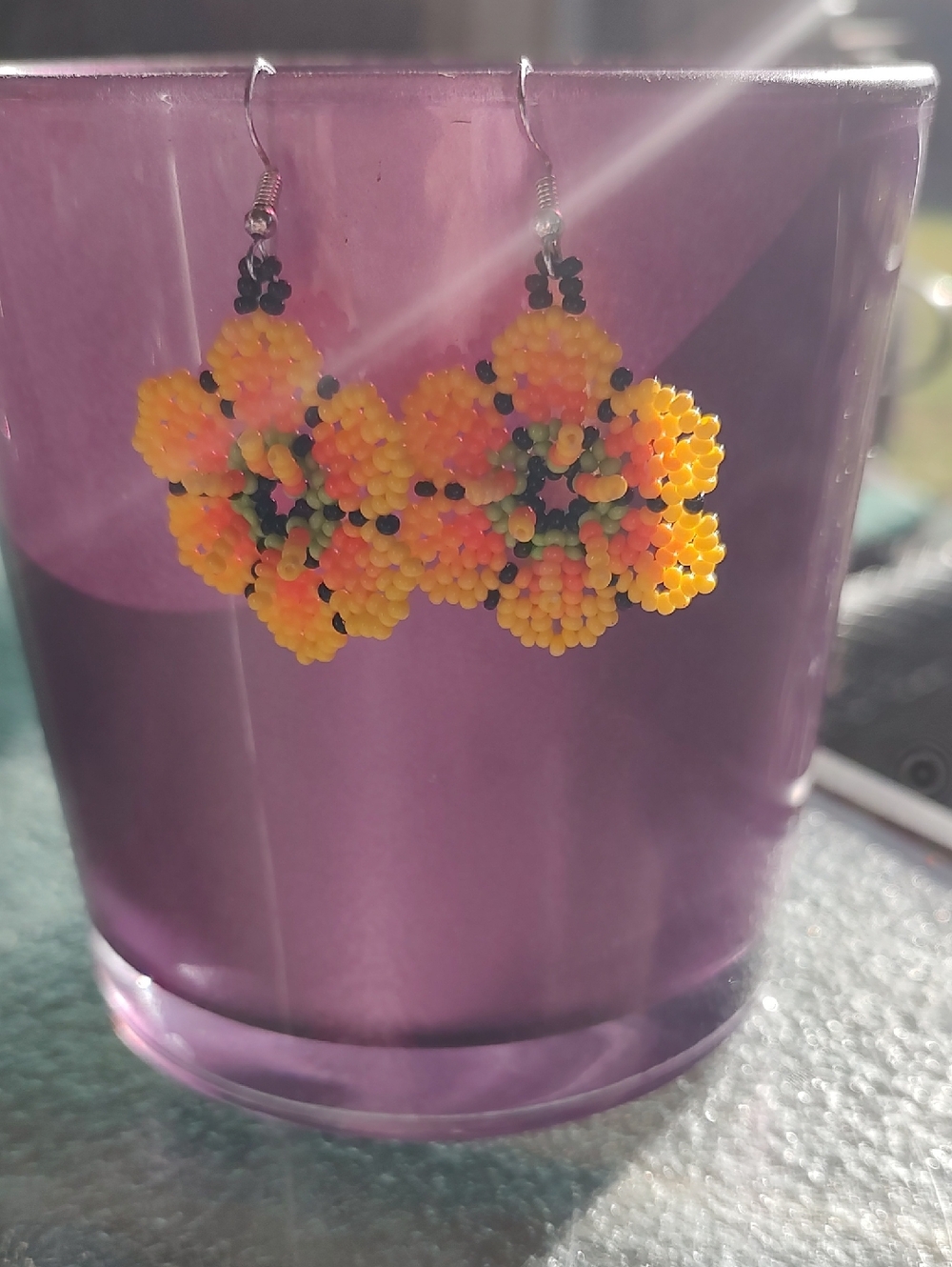 Handmade Yellow Bead Floral Drop Earrings - Women Jewelry
